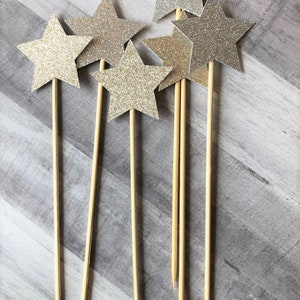 Star Centerpiece Picks, 2 Stars, Silver Glitter Star Sticks, Twinkle Twinkle Little Star Baby Shower Decoration, Star Cake Toppers image 2