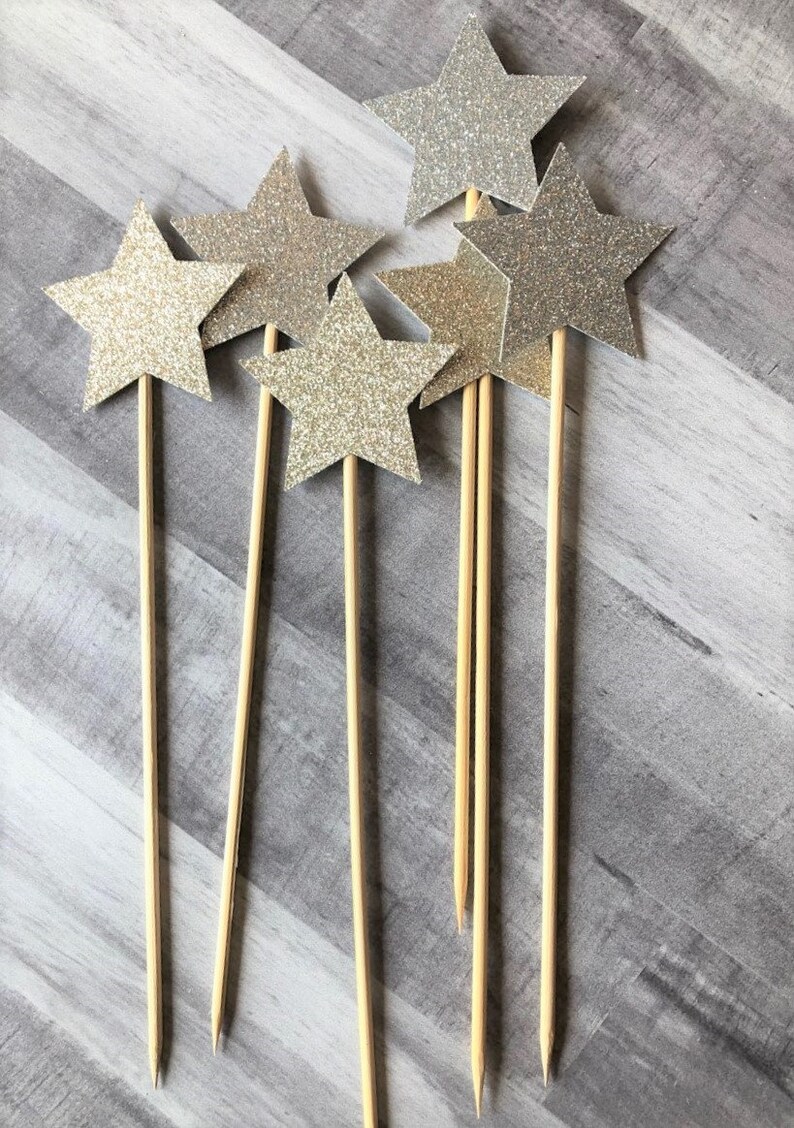 Star Centerpiece Picks, 2 Stars, Silver Glitter Star Sticks, Twinkle Twinkle Little Star Baby Shower Decoration, Star Cake Toppers image 2
