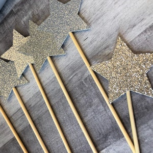 Star Centerpiece Picks, 2 Stars, Silver Glitter Star Sticks, Twinkle Twinkle Little Star Baby Shower Decoration, Star Cake Toppers image 3