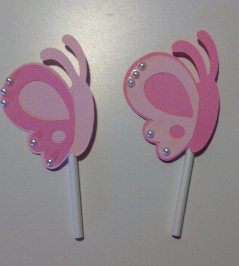 Pink Butterfly Cupcake Toppers With Pearls Set of Etsy