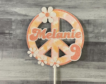 Pastel Tie Dye Peace Sign Cake Topper, Personalized Birthday Decoration, Two Groovy, Groovy One, Five is a Vibe Theme, Tween Teen Girl Bday