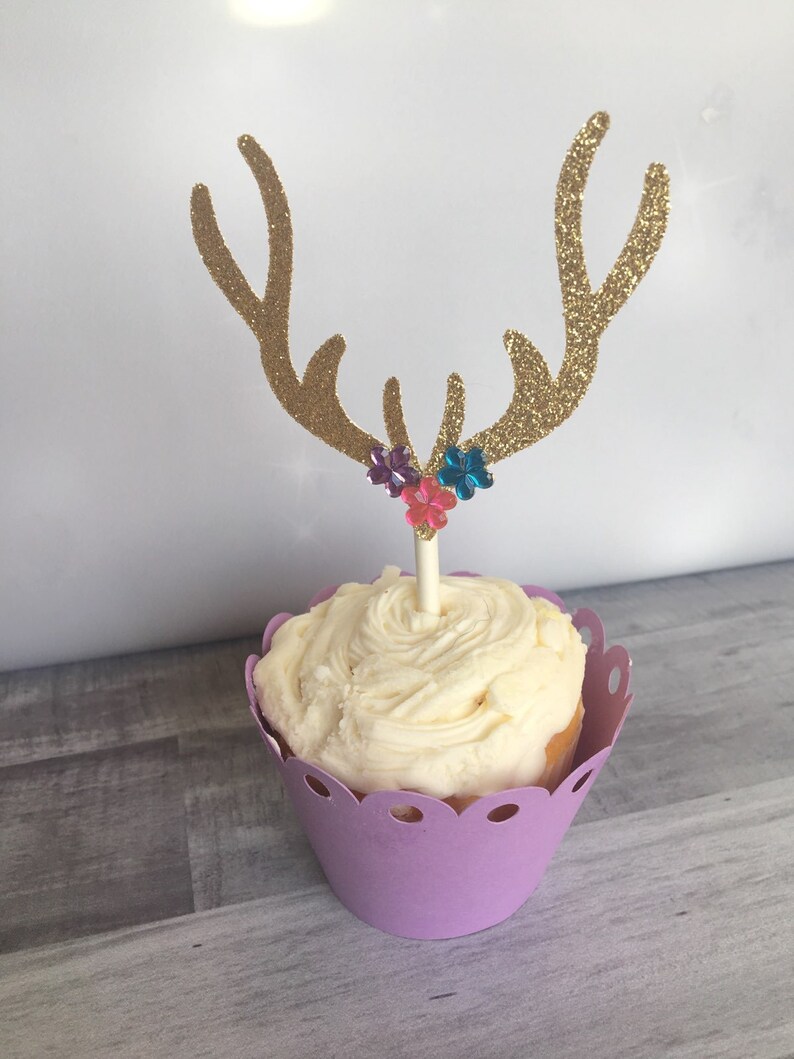 Antler Cupcake Toppers Glitter Antlers Deer Cupcake Toppers - Etsy