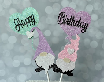 Gnome Birthday Cake Topper, 2 or 3 Piece Set, Nordic Gnome Party Theme, Personalized Gnome Cake Topper, Party Decoration, Customizable
