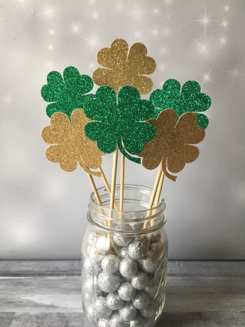 Shamrock Centerpiece Picks 2 Four Leaf Clovers Lucky Etsy