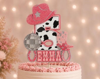 Disco Cowgirl Personalized Cake Topper, Space Cowgirl, Boots & Bling, Pink Cowgirl Theme, 1st Rodeo Birthday Girl, 30th Birthday,