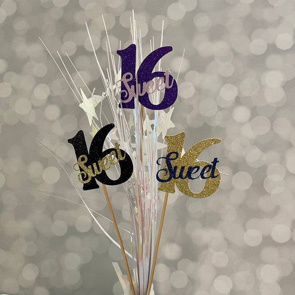 Palitos decorativos para centros de mesa de quinceañera, adorno para pastel de cumpleaños número 16, decoración para fiestas, palitos para arreglos florales, adornos para cupcakes.