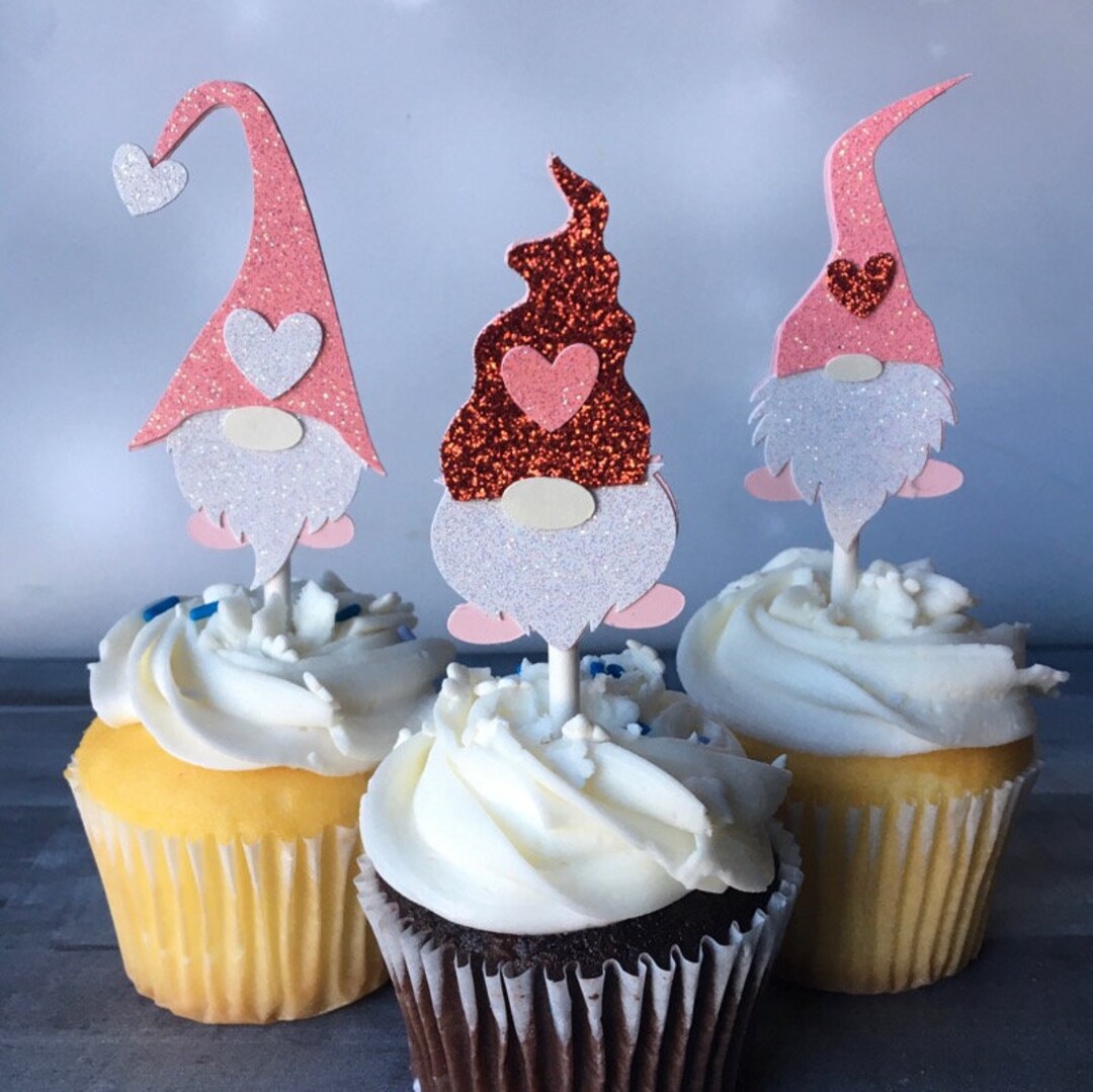 Valentine's Day Gnome Cupcake Toppers, Gnome 1st Birthday, Valentine
