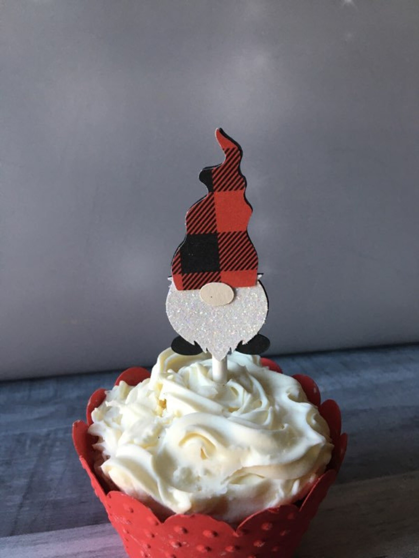Buffalo Plaid Christmas Gnome Cupcake Toppers Gnome 1st Etsy