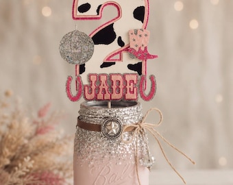 Disco Cowgirl Personalized Cake Topper, Space Cowgirl, Boots & Bling, Pink Cowgirl Theme, 1st Rodeo Birthday Girl, 30th Birthday,