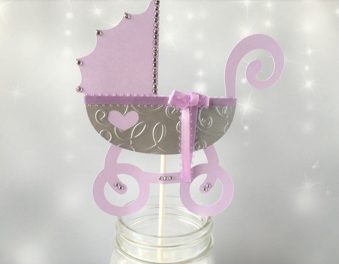 Purple Baby Carriage Centerpiece Picks, Lilac & Silver Baby Shower ...