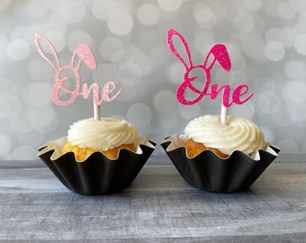 One Bunny Ear Cupcake Toppers, Bunny 1st Birthday, Some Bunny is One, Spring Birthday Party, Easter Cupcake Toppers, First Birthday Decor