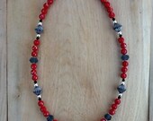 Red, Crystal Necklace, Black,White African Bead Necklace, Sterling SIlver Clasp African bead Matching Earrings