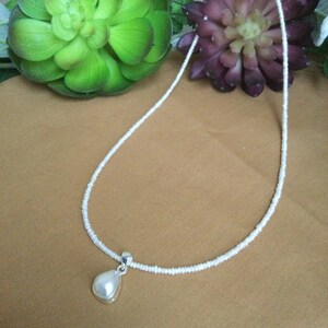 White Pearl Necklace: Sterling Silver, Handknotted, Freshwater Pearl Pendant
