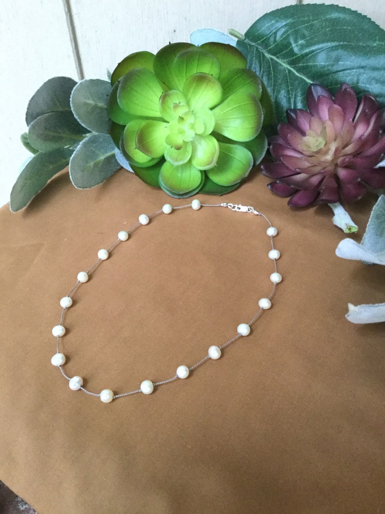 Pearl Necklace White Mother of Pearl Necklace Sterling Etsy