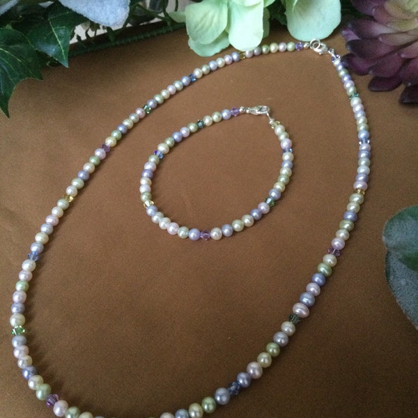 Pastel Pearl Necklace, Pearl Bracelet; Multi-colored Pearl Necklace, Pearl Necklace, Hand-knotted Necklace, Pearl Earrings