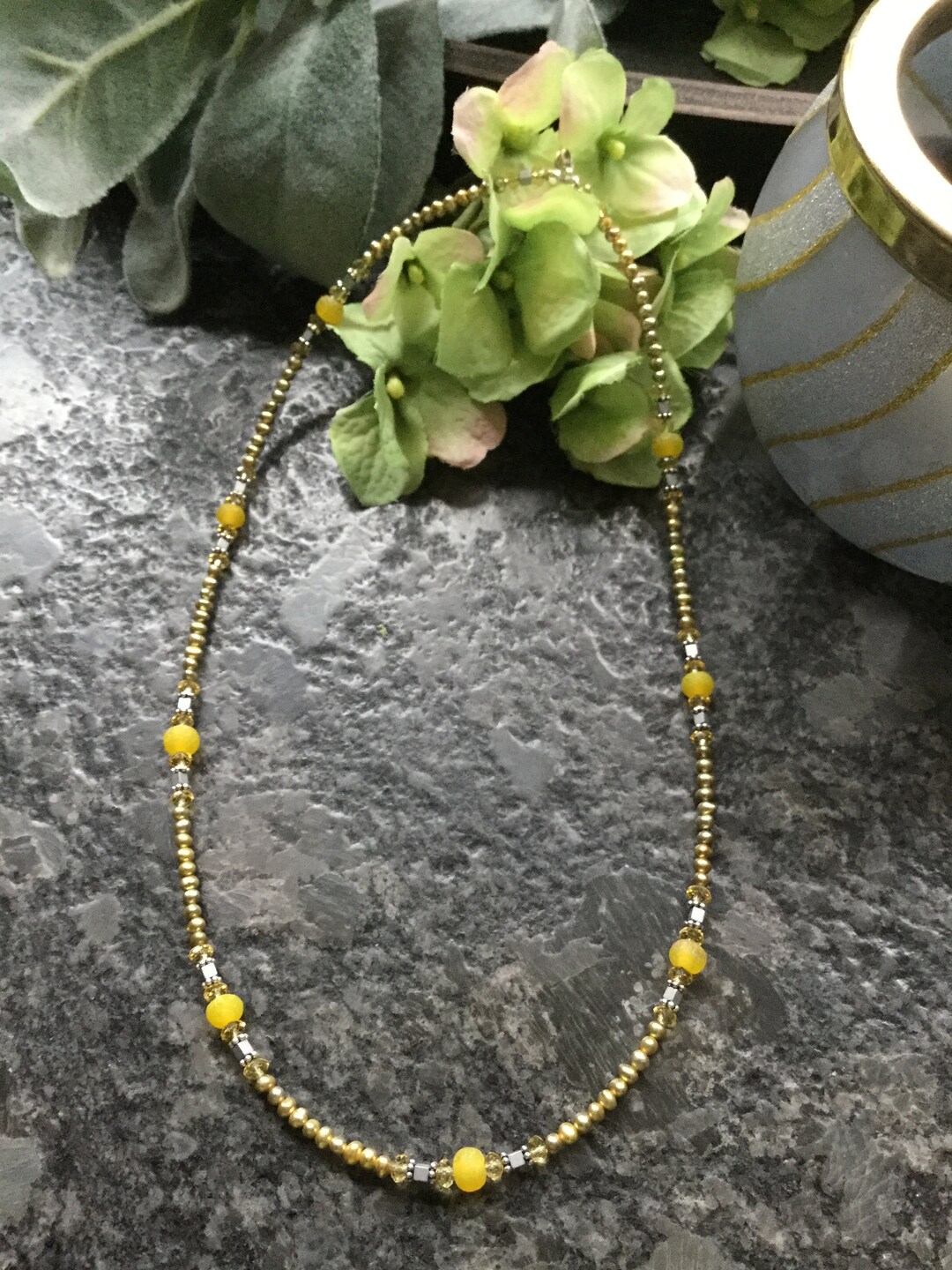 Gold Recycled Glass Necklace Yellow Recycled Glass Earrings Etsy