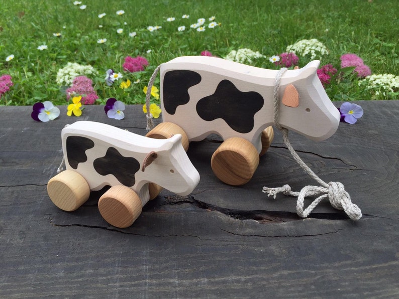 Big Wooden Toy Cow,Pull Along Toy,Birthday gift,Christmas gift,Gifts For Kids,Toys for Kids,Toys for Babies,Waldorf toy image 3