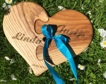 Personalised Wooden Puzzle Heart, Wedding gifts, Anniversary gifts,Wedding heart,Rustic wedding decor, Wooden heart,Wedding decoration