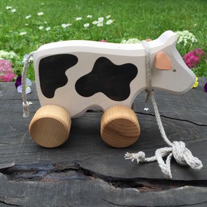 Big Wooden Toy Cow,Pull Along Toy,Birthday gift,Christmas gift,Gifts For Kids,Toys for Kids,Toys for Babies,Waldorf toy image 1