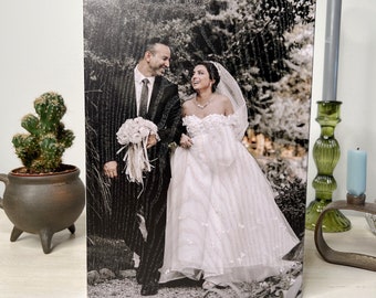 Wedding Photo Print on wood, Wedding gift, Wedding Announcement, Personalized gift, Wedding Anniversary, Wedding Photo, Bride and Groom