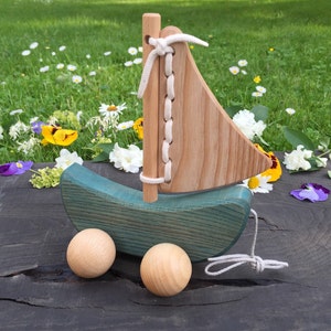 Sailing Boat,Wooden Boat,Pull Along Toy, Birthday gift, Christmas gift, Gift for Kids, Personalised gift