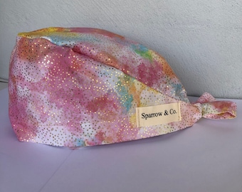 Glitter Mermaid Cotton Scrub Cap, Ponytail, Tie Back, Demi Doo