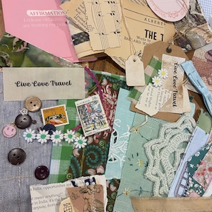 Kit de lixo para diário em tons mistos, inclui 12 tecidos, fita, cartão de afirmação, papéis, envelopes para páginas de livros, selos, scrapbook Vintage