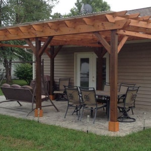 Covered Pergola Plans 12x20' Build DIY Outside Patio Wood Design Covered Deck Backyard Shelter image 2