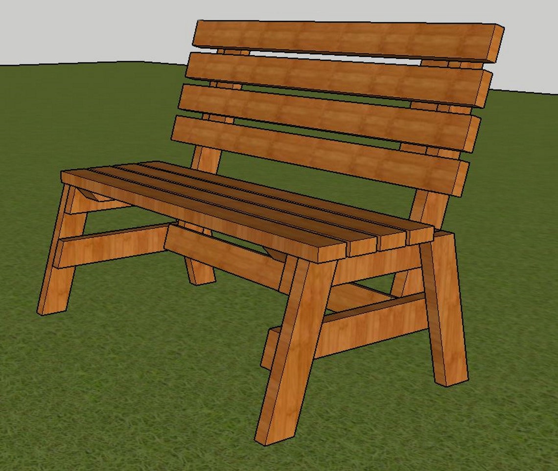 PLANS for Park Bench Plans 4ft long DIY 2x4 wood construction Etsy