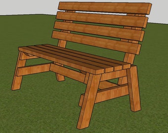 PLANS for Park Bench Plans 4ft long DIY 2x4 wood construction, Fast & Easy to build Step-By-Step