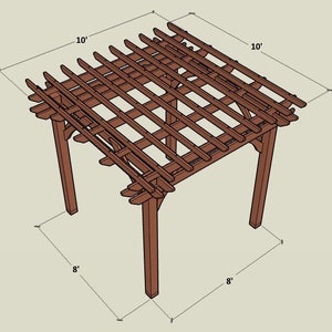 10&#39;x10&#39; Pergola Plans 10ft x 10ft DIY Build, Outside Deck, Patio, Wood Design, Backyard Shelter
