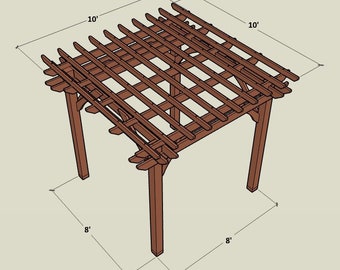 10'x10' Pergola Plans 10ft x 10ft DIY Build, Outside Deck, Patio, Wood Design, Backyard Shelter