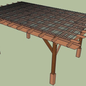 Covered Pergola Plans 12x20&#39; (4 Post) Build DIY Outside Patio Wood Design Covered Deck Backyard Shelter