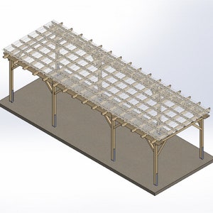 Overdekte pergolaplattegronden 12'x32' (8 palen) zelf te bouwen buiten terras Houtontwerp overdekt terras achtertuin onderdak