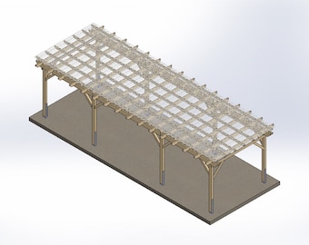 Covered Pergola Plans 12'x32' (8 Post) Build DIY Outside Patio Wood Design Covered Deck Backyard Shelter