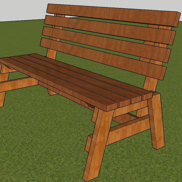 PLANS for Park Bench Plans 5ft long DIY 2x4 wood construction, Fast & Easy to build Step-By-Step