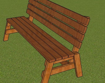 PLANS for Park Bench Plans 6ft long DIY 2x4 wood construction, Fast & Easy to build Step-By-Step