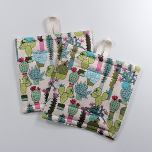 Cactus and succulent potholders, southwest decor, 8x8 inches, set of 2