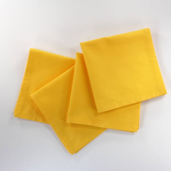 Sunny yellow cloth lunch napkins, solid color cotton fabric, 12x12 inch set of 4, hln 61