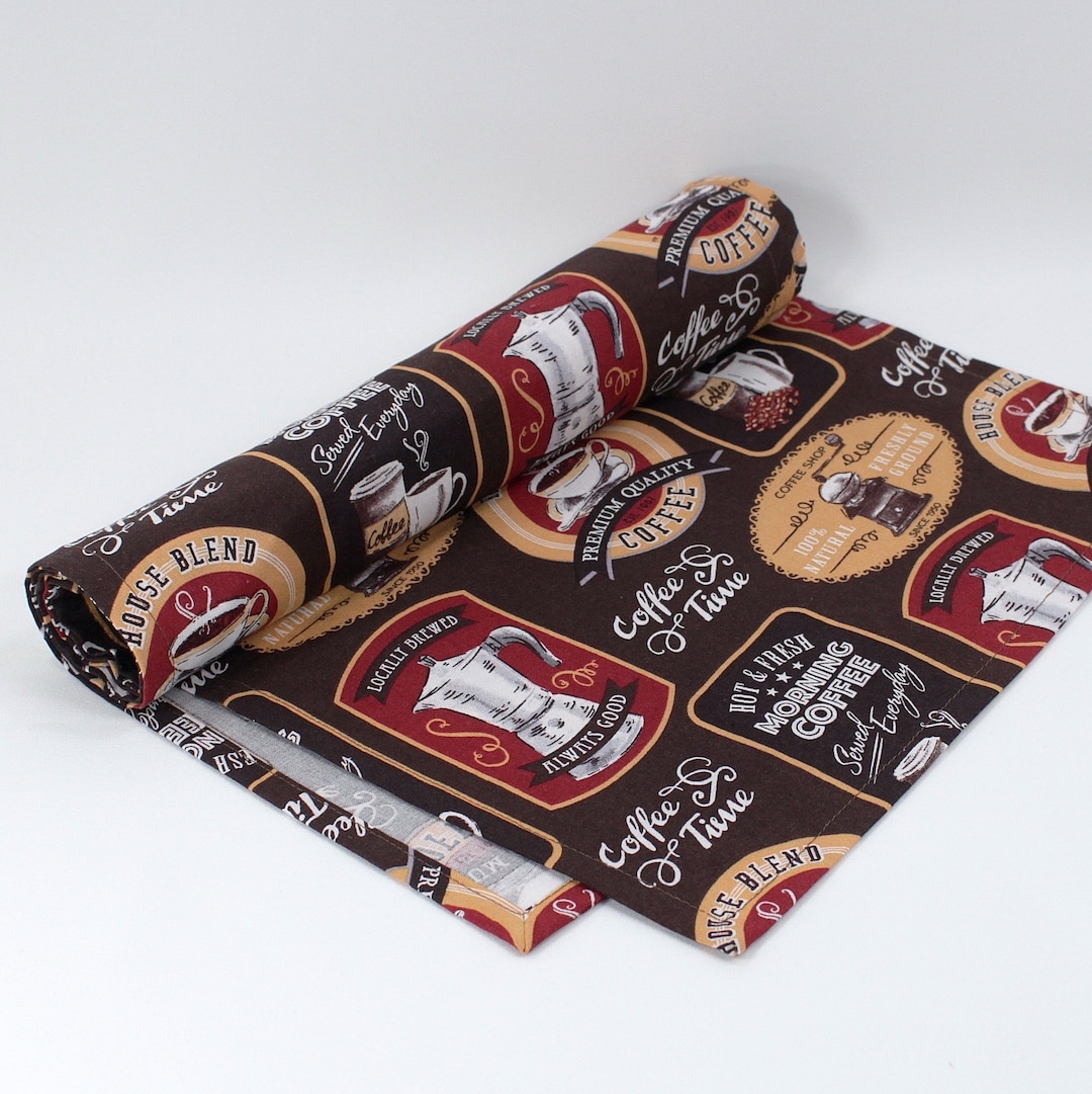 Coffee Theme Table Runner, One Layer of Hemmed Cotton Fabric, Htr31 Etsy