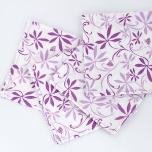 Purple leaves bees cloth napkins, cotton fabric, 12x12 inches, set of 4, hln22