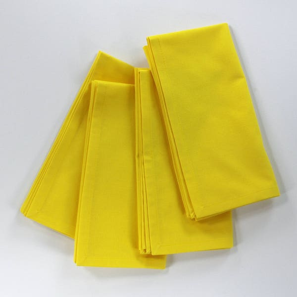 Cloth Dinner Napkins, Lemon Yellow, Cotton Fabric, 18x18 Inches, Set of 4