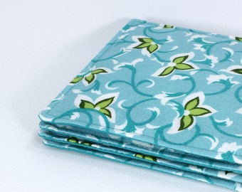 Fabric coasters, turquoise coasters, cotton drink coasters, cottage decor, tabletop accessories, small gifts, waterproof layer, set of 4