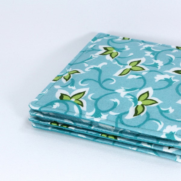 Fabric coasters, turquoise coasters, cotton drink coasters, cottage decor, tabletop accessories, small gifts, waterproof layer, set of 4