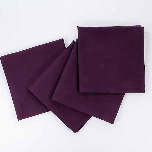 Eggplant cloth lunch napkins, solid color cotton fabric, 12x12 inches, set of 4, hln 23