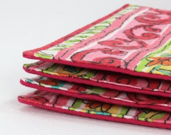 Floral Striped Fabric Coasters, Set of 4