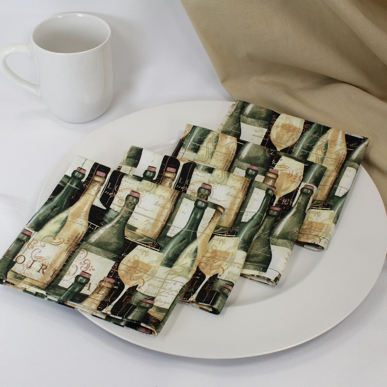 Wine Bottle Napkins Cotton Napkins Wine Theme Gift Wine Etsy