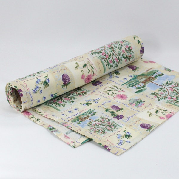 Summer garden fabric table runner, floral, fruit, berries, one layer of hemmed fabric, htr30