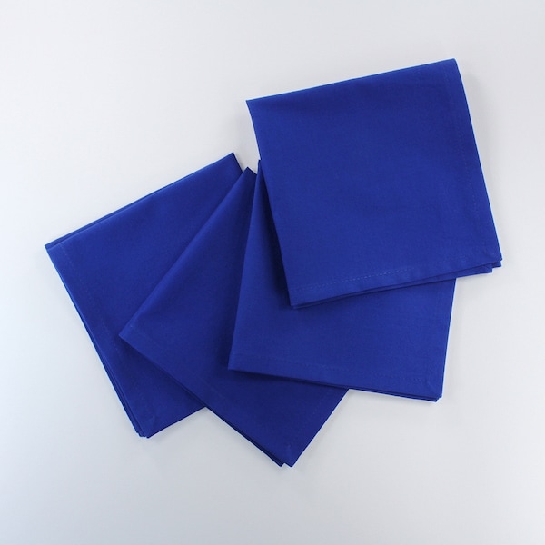 Royal blue cotton lunch napkins, jewel tone cloth napkins, 12x12 inches, set of 4