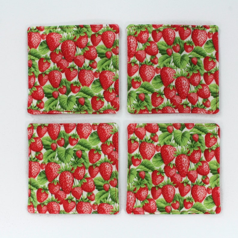 Strawberry Fabric Coasters, Waterproof Layer, Set of 4 image 3